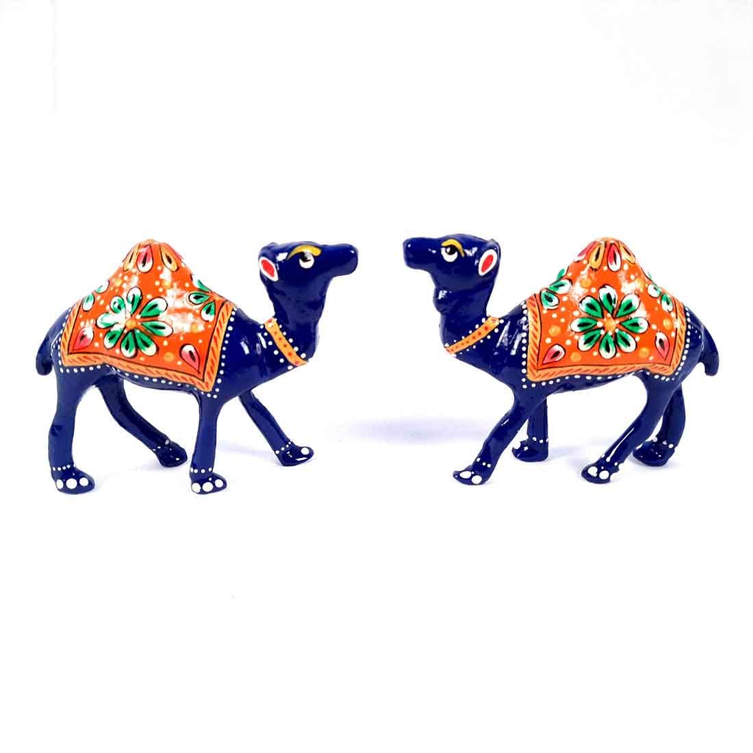 APKAMART Handcrafted Minakari Camel Showpiece for Table Decor - 3.5 Inch Height - Set of 2 - Handicraft Meenakari Showpiece Figurine for Home Decor, Room Decor and Gifts