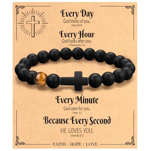 Christmas Christian Gifts for Men Dad, Baptism Religious Cross Bracelet for Man Him Son Grandson Dad Father Brother Godfather Grandfather Grandpa Husband, Inspirational Faith Based Jesus Bracelets