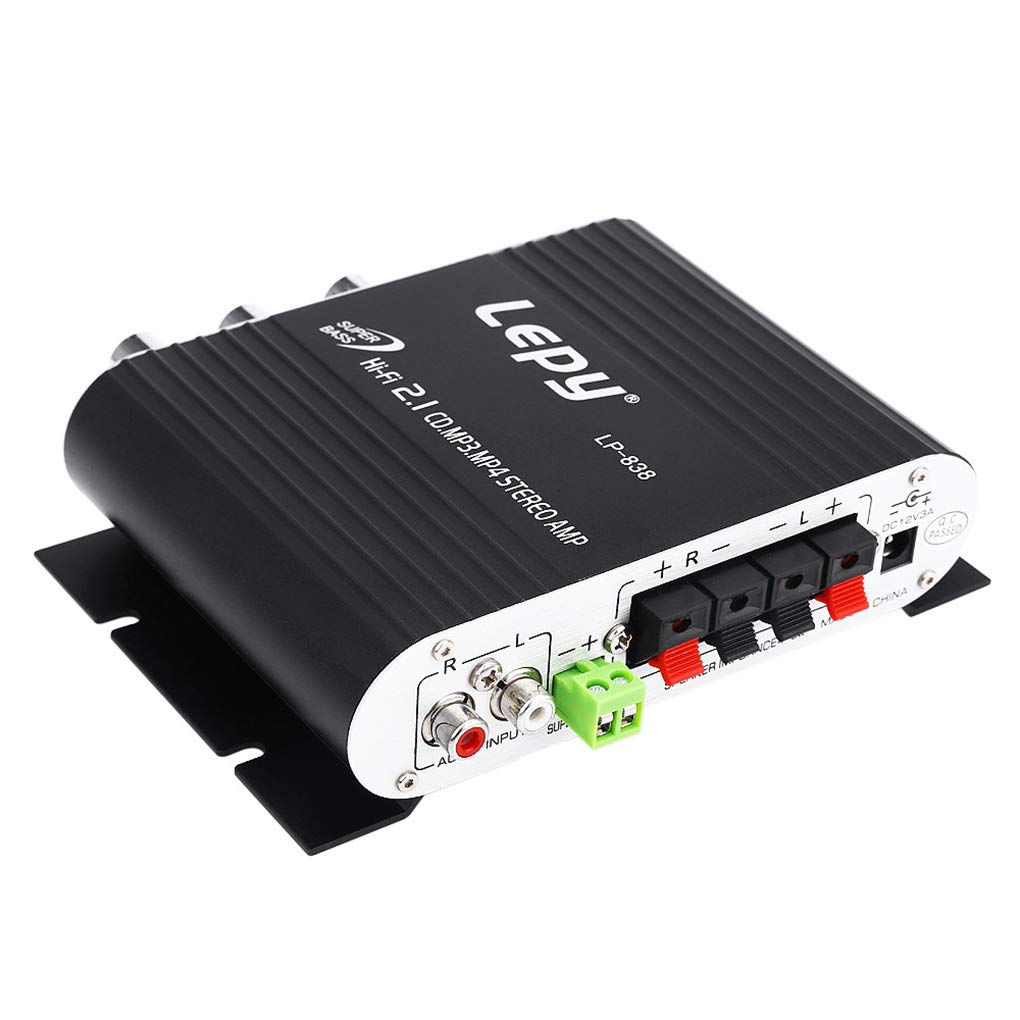 LP-838 Mini Amplificatore di Potenza per Auto Digitale 2.1CH 20W 2x15W Hi-Fi MP3 MP4 Stereo Booster Dvd Moto Casa Bassa Audio Player