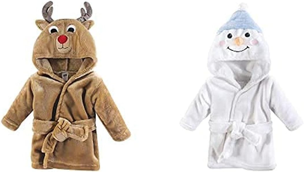 Hudson Baby Boy Plush Animal Face Bathrobe 2-Pack, Blue Elephant Zebra