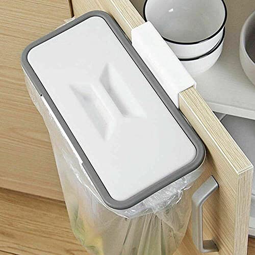 KAM LABELZ Over The Cabinet Door Garbage Holder| Under Kitchen/Sink Counter Hanging Trash Bin Bag Holder| Caravan Motorhome Bin,| Portable Plastic Hanging Organizer Trash Bag Holder with Lid
