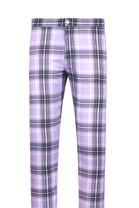french crown Men's Lilac Blue Gravel Gray Plaid Twill Premium Cotton Lounge Pant-picture-27