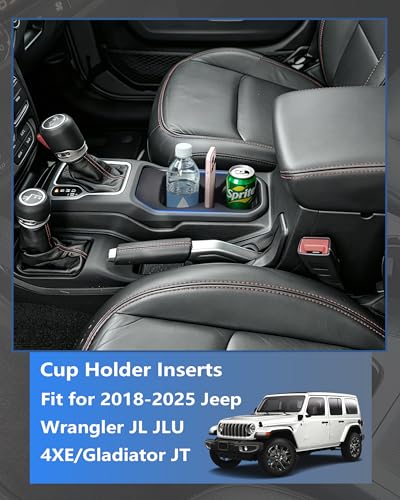 Image of Cup Holder Inserts for Jeep Wrangler JL JLU 4xe & Gladiator JT 2018-2025, Non-Slip TPE Cup Holder Liners & Center Console Inserts, Interior Accessories Protect Against Spills, Scratches and Rattles
