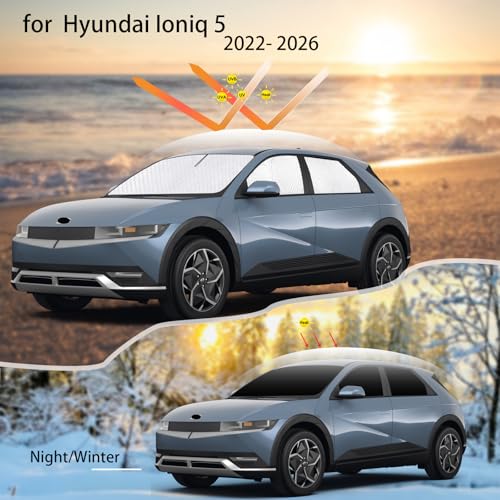Image of KMF Windshield Sun Shade Replacement for Hyundai Ioniq 5 Accessories 2022-2024, Side Window Sun Shade Cover Sun Visor Shield Cover, Rear Window Sunshade for Camping UV Block and Privacy Protect