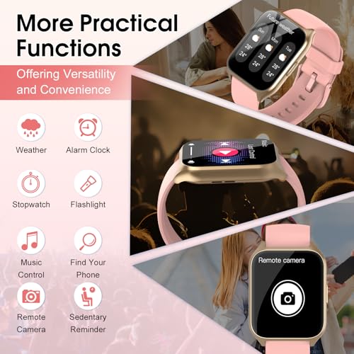 Image of Smart Watch for Men Women (Answer /Make Calls), 1.85 inch HD Fitness Smartwatch | Fitness Tracker with Heart Rate and Sleep Monitor, 110+ Sports Modes, IP68 Waterproof Activity Tracker for iOS /Android, Pink