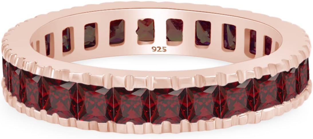 Princess Cut Simulated Garnet Eternity Wedding Band Ring In 14k Gold Plated 925 Sterling Silver Jewelry Gift For Women