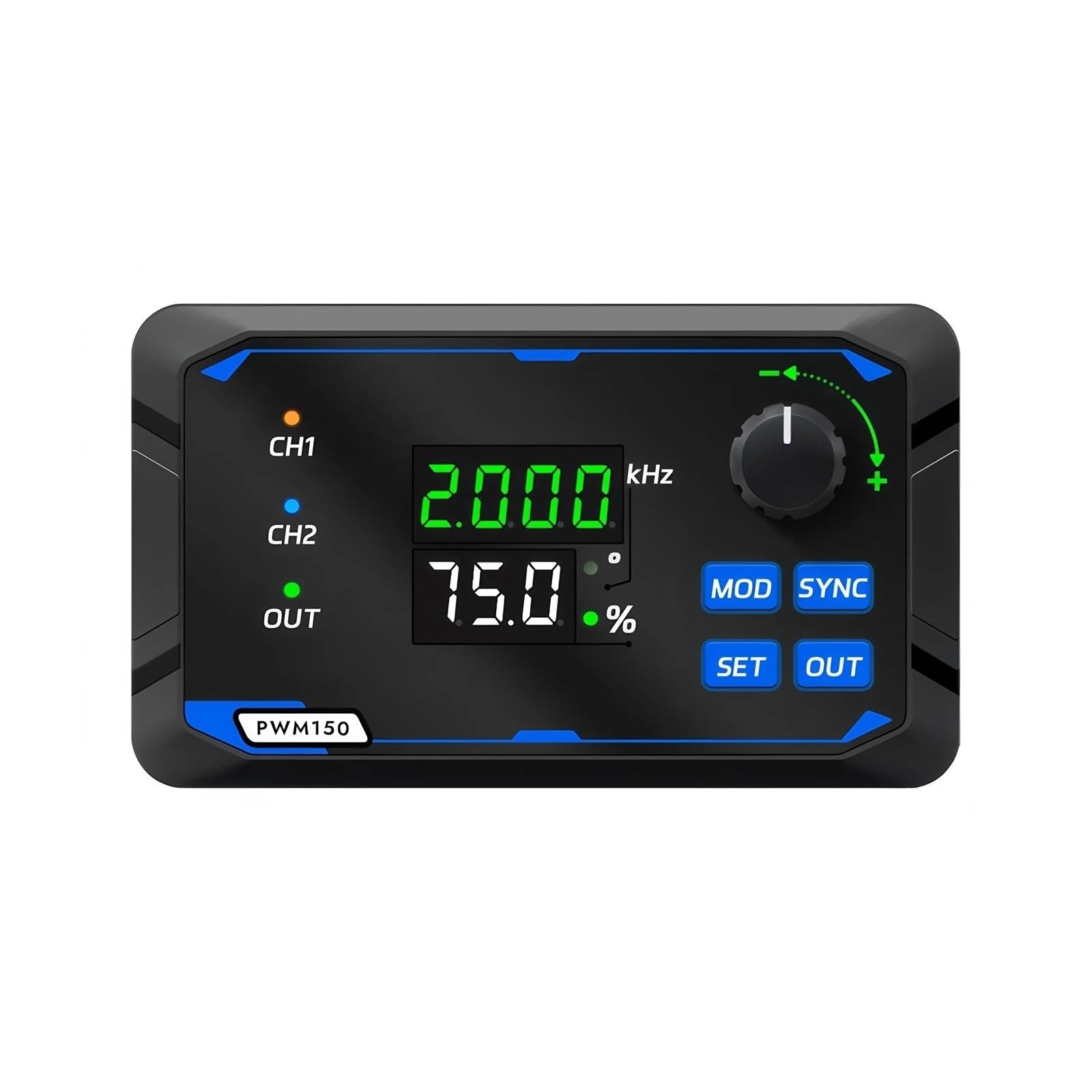 Generador de señal PWM150 de 2 canales/doble canal, accionado por servomotor, onda cuadrada, onda de pulso, frecuencia, ciclo de trabajo, fase ajustable.