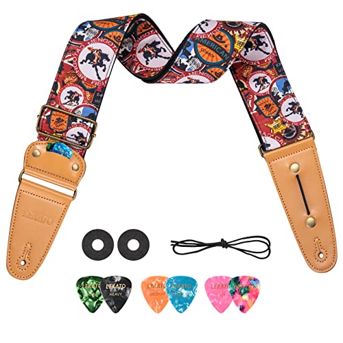 LEKATO Sangle Guitare, Sangle de Guitare Rayée Cuir de Vachette avec Poche à Médiator – avec 6 Crochets/Sangle de Verrouillage – Sangle de Guitare pour Basse, Guitares électriques et Acoustiques - Les Beatles, Paul McCartney, John Lennon, RIngo Starr, George Harrison LEKATO Sangle Guitare, Sangle de Guitare Rayée Cuir de Vachette avec Poche à Médiator - avec 6 Crochets/Sangle de Verrouillage - Sangle de Guitare pour Basse, Guitares électriques et Acoustiques