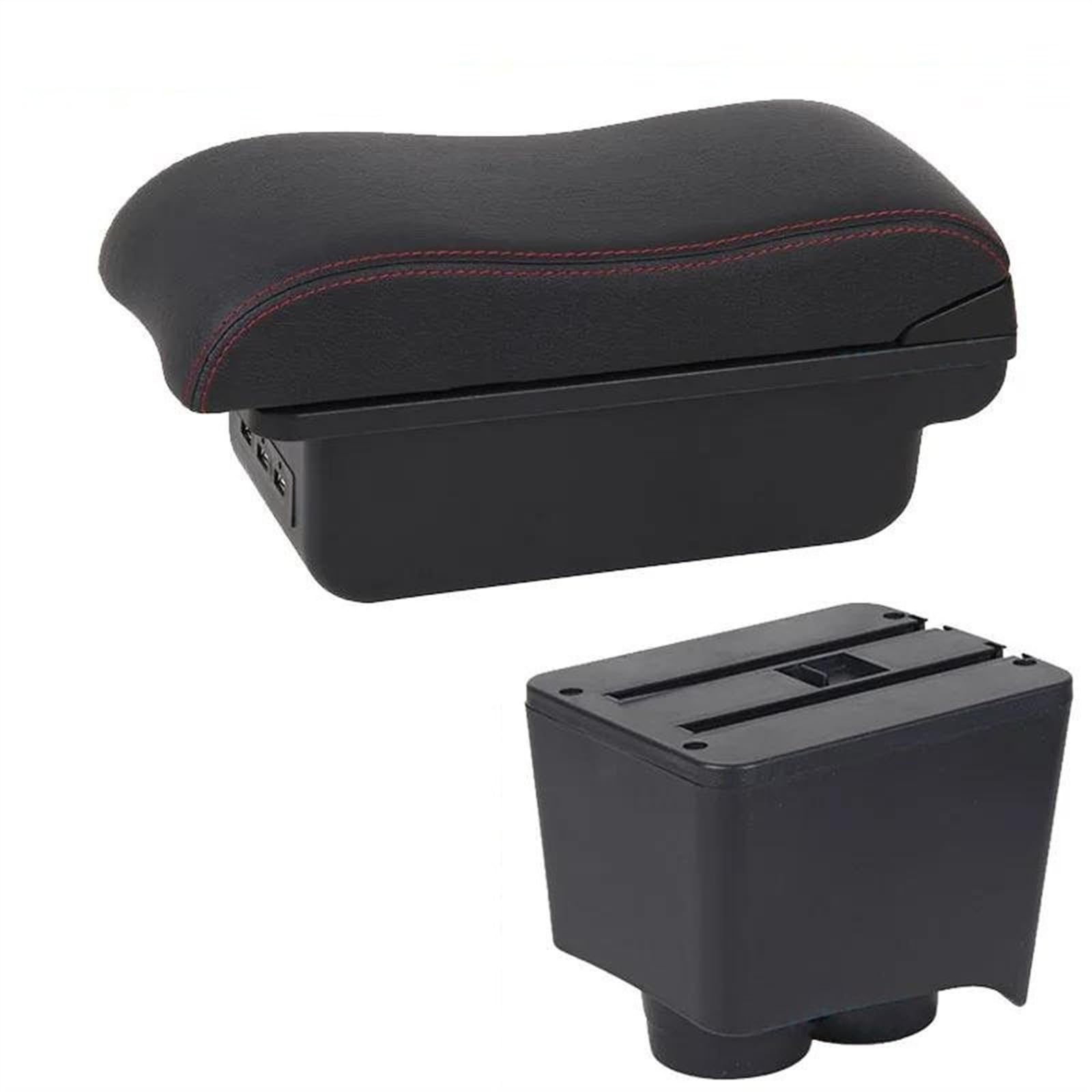 NMJLQW Storage Rack Car Center Console Storage Box Multifunctional Armrest Storage Box Interior Accessories For Polo 9N 3 2002-2009(B1 Black red 3USB)