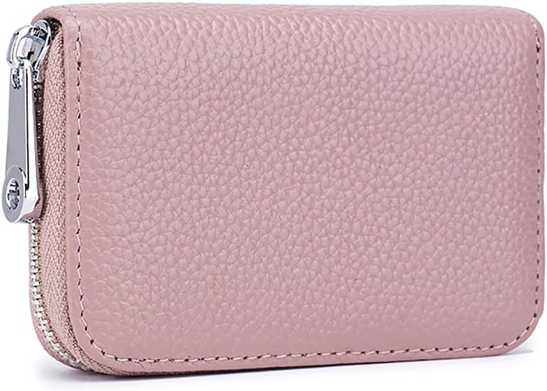 Image of VOGARD Unisex RFID Blocking Leather Card Holder Wallet with Zip Closure | 12 Card Slots & Cash Pocket | Compact Accordion Credit Card Organizer for Men & Women (Pink)