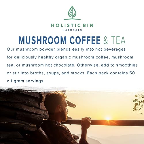 Holistic Bin Organic Mushroom Blend Powder 19 Wild Harvested Varieties (Lion's Mane, Reishi, Enoki, Mesima, Turkey Tail, Cordyceps, & More) | Adaptogenic Mushrooms Supplement | Made in The USA - Image 6