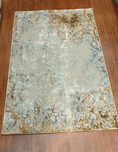 Image of 4x6 Feet (120x180 CM) Carpet for Living Room Hall & Bedroom - Red Blue Traditional Modern Abstract Geometric Silk-Touch Luxury Hotel-Style Washable Anti-Skid Turkish Area Rug