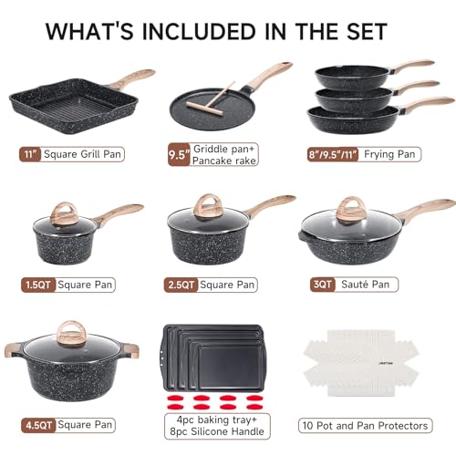 Image of JEETEE 36Pcs Pots and Pans Set Non Stick, Cookware Set W /Baking Sheets | Healthy Non Toxic Induction Cooking Set W /Saucepans,Griddle, Saute Pan, Baking Trays & Pancake Rake Set (PFOA, PFAS Free)
