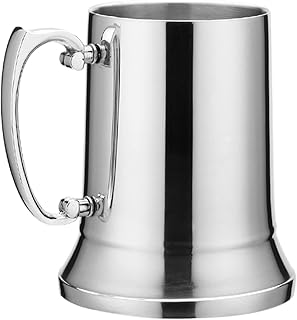 Kufel do piwa ze stali nierdzewnej, lite dno metalowe, dwuwarstwowy korpus z tradycyjnym standardowym uchwytem do herbaty, mleka, kawy, piwa, koktajli (450 ml)