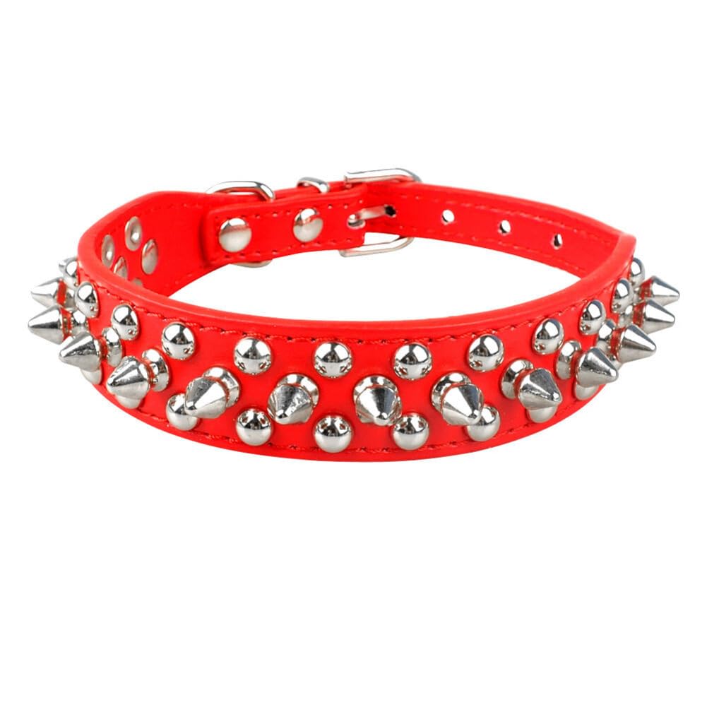 Spiked Studded PU Leather Dog Collar Pit Bull Rivets Pet Leashes Adjustable Collar (15-18.5"(41-47cm),Red)