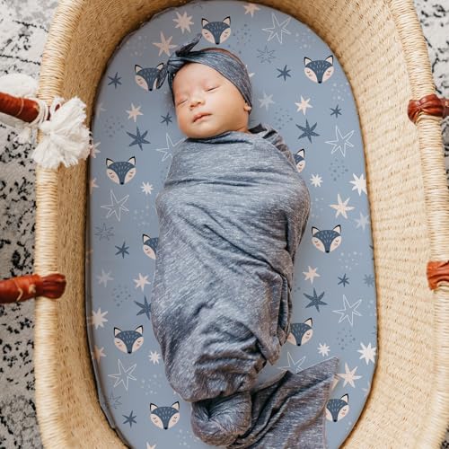 Image of Stretch Fitted Bassinet Sheet Set BROLEX 2 Pack Cradle Sheets for Bassinet Pad /Mattress,Unisex Boys Girls,Ultra Soft,Starry Fox