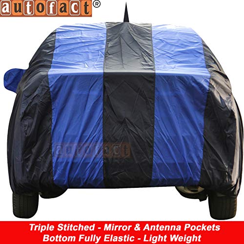 Image of Autofact Car Body Cover for Hyundai Creta with Mirror and Antenna Pocket (Light Weight, Triple Stitched, Heavy Buckle, Bottom Fully Elastic, Royal Blue Stripes with Navy Blue Color)