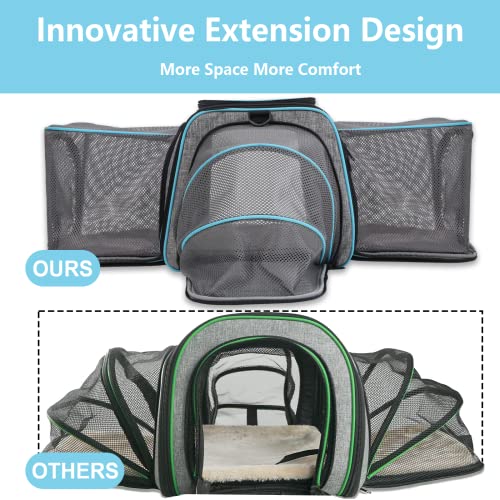 Funniu Cat Carrier Soft-Sided Tas Airline Approved For Small Medium Cats, 3 Sides Expandable Collapsible Portable Travel Pet Carrier With Removable Fleece Pad For Small Dog Puppy, Grey-Blue #TOP3