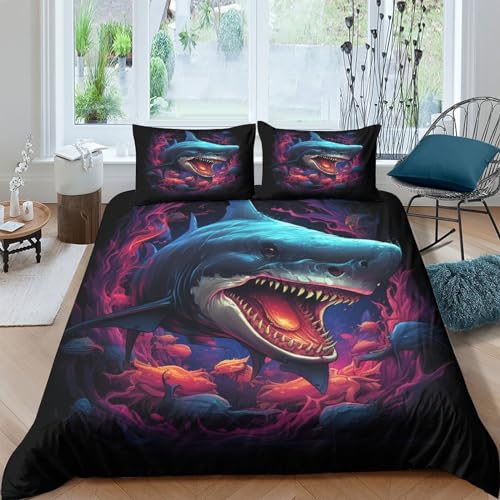 Housse de couette requins imprimée 3D en microfibre douce et zippée INTCHE - 2