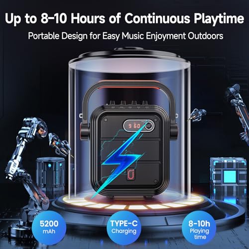 Image of JYX Karaoke Machine with 2 Wireless Microphones, Portable Bluetooth Speaker PA System with Shoulder Strap, Subwoofer Support TWS, USB, Radio, AUX, REC, Bass&Treble for Home Party /Meeting /Adults /Kids