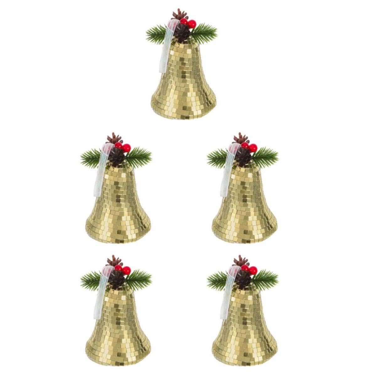 Toyvian 5 Piezas Adorno de Campana de Cristal Reflectante Dorado para Árbol