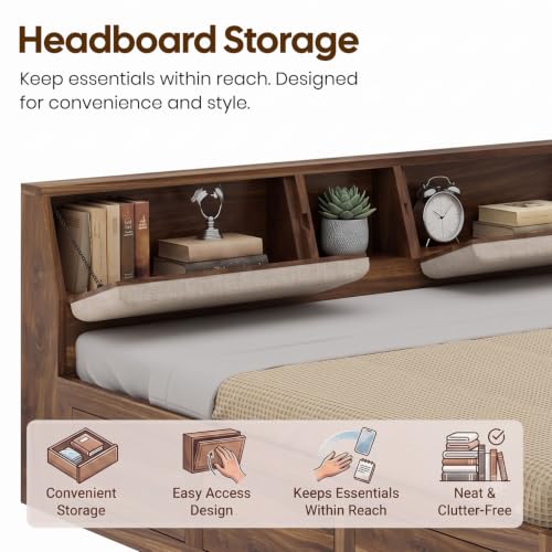 Image of Ganpati Arts Sheesham Wood Mayor Queen Size Bed with Box Storage & Headboard | Wooden Double Bed Cot Palang for Bedroom, Home, Hotel & Guest Room | 1 Year Warranty (Teak Finish)