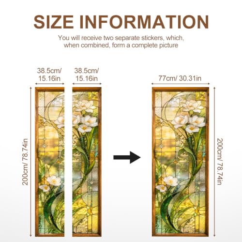 Image of Stained Glass Floral Door Sticker Peel & Stick Cover, 30.3x78.7in