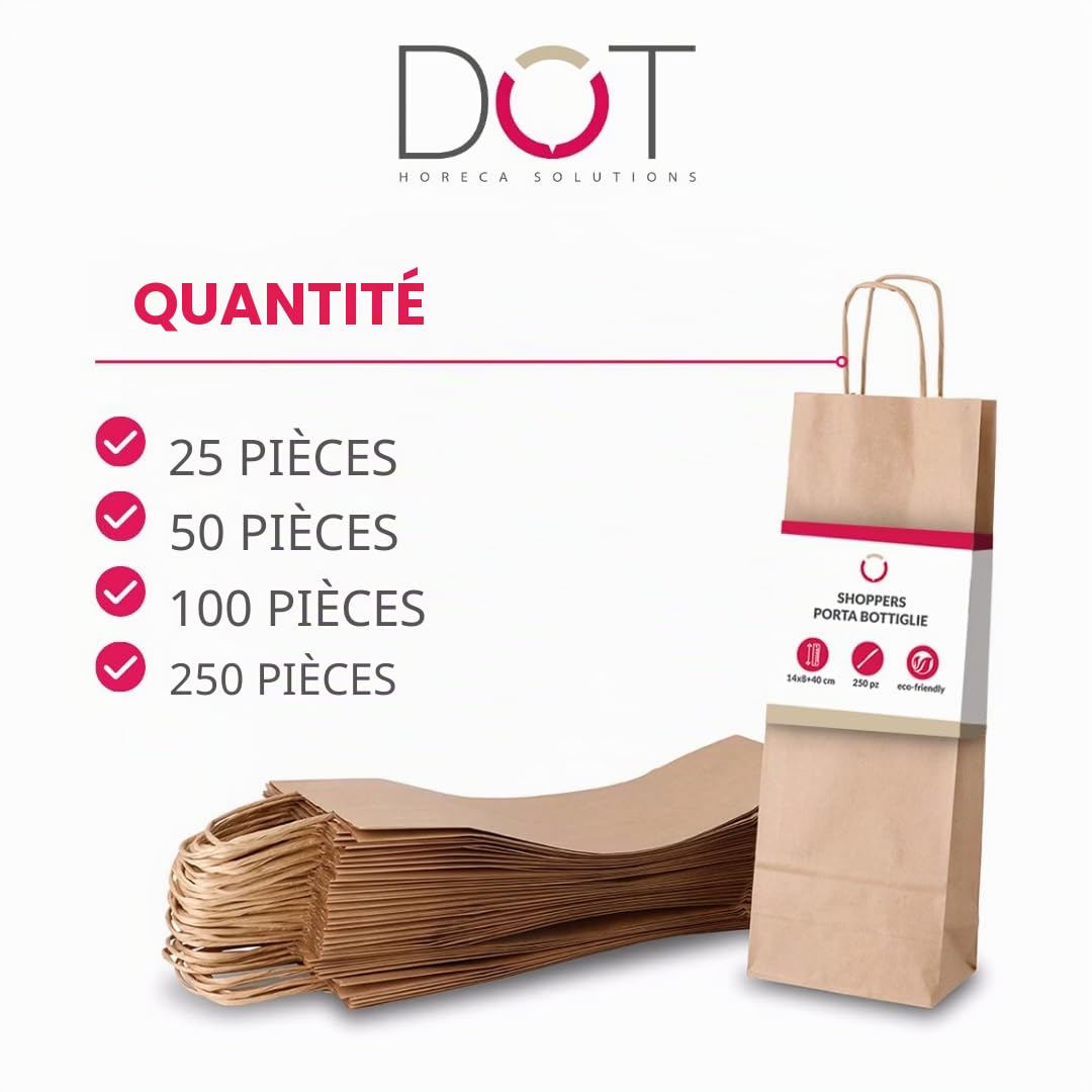 Lot de 50 sacs porte-bouteille AVANA vin sacs en papier sacs cadeaux pour bouteilles avec poignée 14 x 8 x 40 cm Papier Kraft sac enveloppe pour vin porte-bouteille