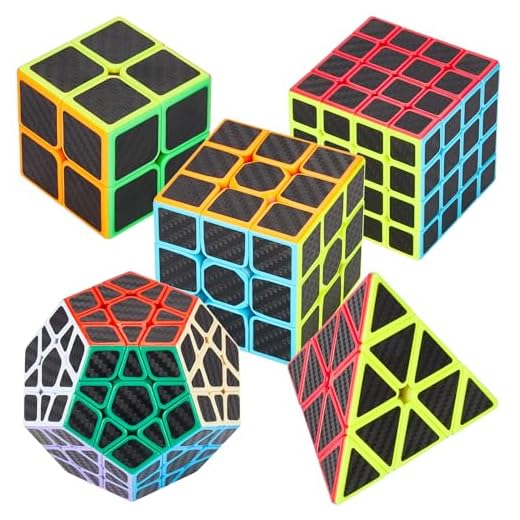 Coolzon Speed Cube Set de Pyraminx + Megaminx + 2x2 + 3x3 + 4x4 Magic Puzzle Cubes 5 Pack Cubo Mágico para Niño Adulto con Adhesivo de Carbono Fibra