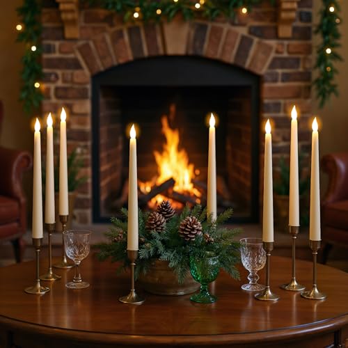Image of GenSwin 26 Pcs Flameless Taper Candles with 3D Wick, LED Taper Candles Battery Operated, Flameless Battery Candlesticks for Home Party Wedding Christmas Decor(Ivory, 0.78 inchx10.8 inch)