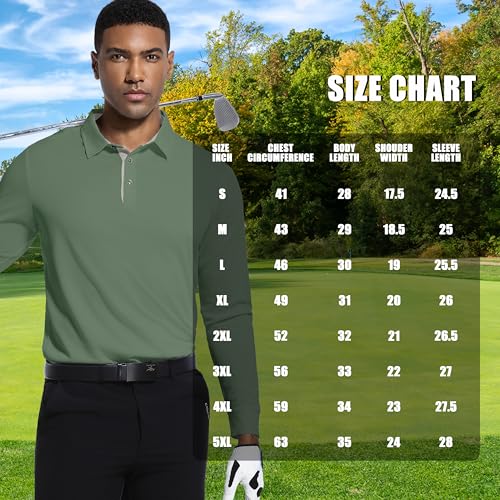 Image of Mens Golf Shirt Long Sleeve Moisture Wicking Dry Fit Performance Solid Pique Collared Golf Polo Shirts for Men