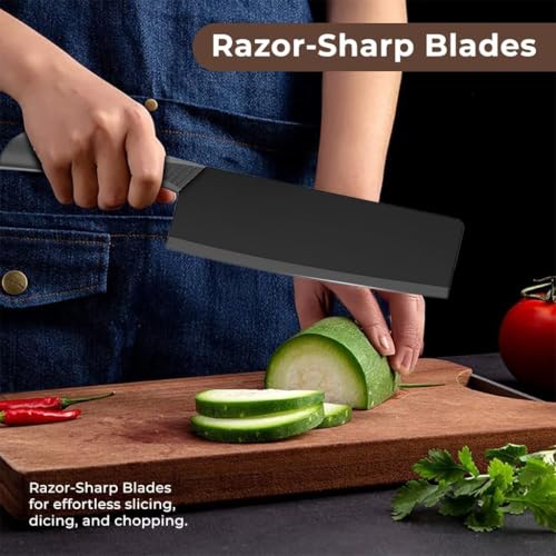 Image of Qshare 3 Piece Professional Kitchen Knife Set with High Carbon Stainless Steel Black Coated Blades, Ergonomic Anti-Slip Handles, and Chef, Santoku, Utility Knives for Home and Restaurant Use