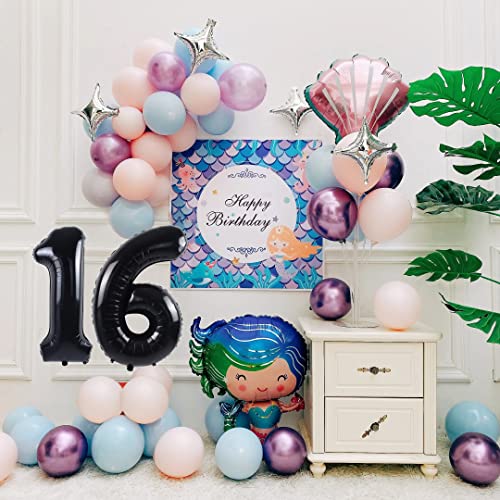 Image of 40 Inch Black 16 Balloons, 16th Birthday Decoration for Boys Girls
