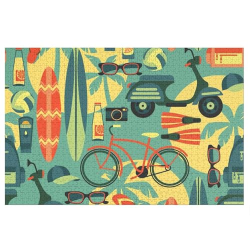 電気自動車、自転車、サーフボード 木製パズル パズル 娯楽 知育玩具 ストレス軽減 減圧 ジグソーパズル 装飾 室内装飾 壁飾り 誕生日プレゼント 初心者向け 子供 大人 1000 PCS