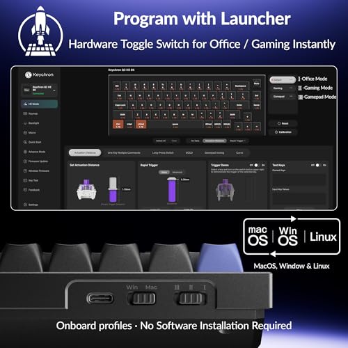 Image of Keychron Q2 HE 8K Wired Hall Effect Gaming Keyboard with Magnetic Switches, 65% Layout, Rapid Trigger, Aluminum Body, Adjustable Actuation, Knob, RGB, Compatible with Mac /Windows /Linux - Black