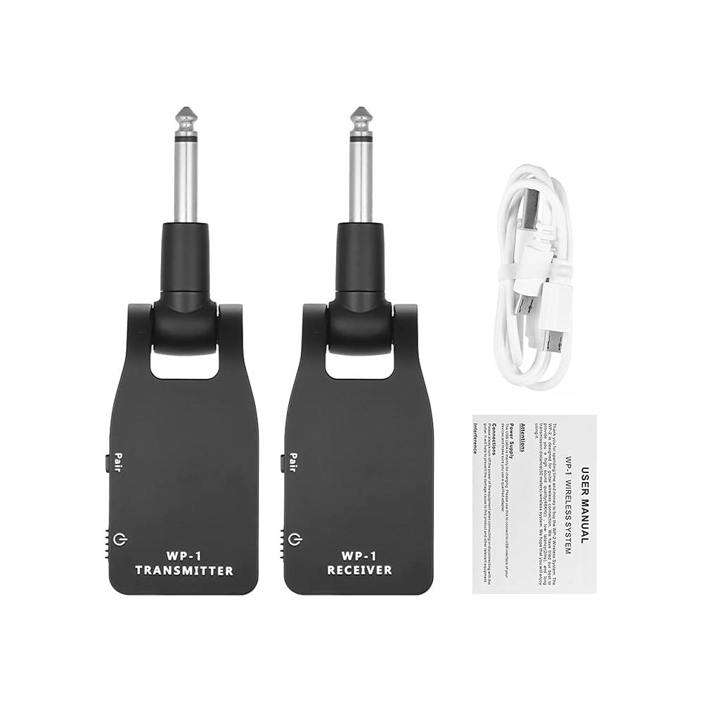 Btuty - Trasmettitore e Ricevitore Wireless per Chitarra, 2,4G con Batteria al Litio Ricaricabile Incorporata, Raggio di Trasmissione a 30m, per Chitarra o Basso Elettrico (Nero)
