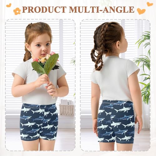 Retro Navy Shark Theme Girls Shorts Elastic Waist Sports Shorts Girls Leggings Pants for 4-10 Years4
