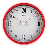 reloj 24 horas windows 10 Material: plástico y cristal Versa 20900017 Reloj de cocina de pared, Aluminio, Blanco-Rojo,30cm diámetro
