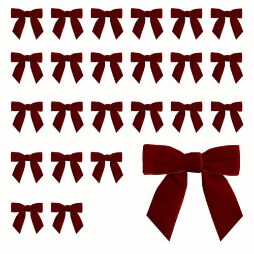 CYunhui 24Pcs Nœuds de Sapin de Noël en Velours Vintage, 8×8cm Bordeaux