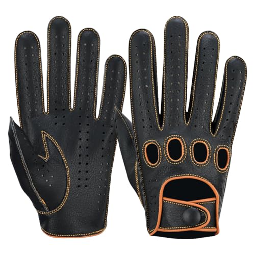 Image of Riparo Men's Leather Driving Gloves - Genuine Cowhide Full-Finger Gloves for Driving & Motorcycle Riding - Breathable Perforated Motorsport Style