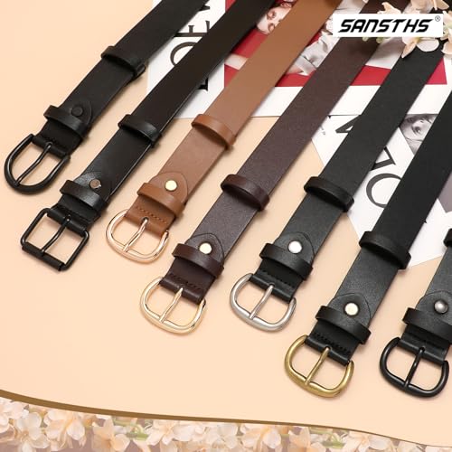 Sansths Women Leather Belt For Jeans Pants Dresses Black Ladies Waist Belt With Black Buckle thumb #4