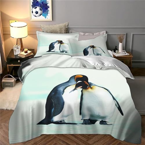 Housse de couette pingouins 140x200 parure lit single microfibre