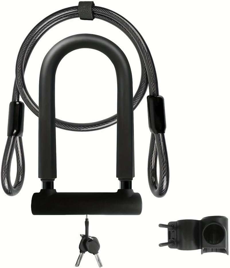 Heavy-Duty U-Shaped Lock Set for s & Electric Bikes-Black Painted Finish with Mechanical Knob Control