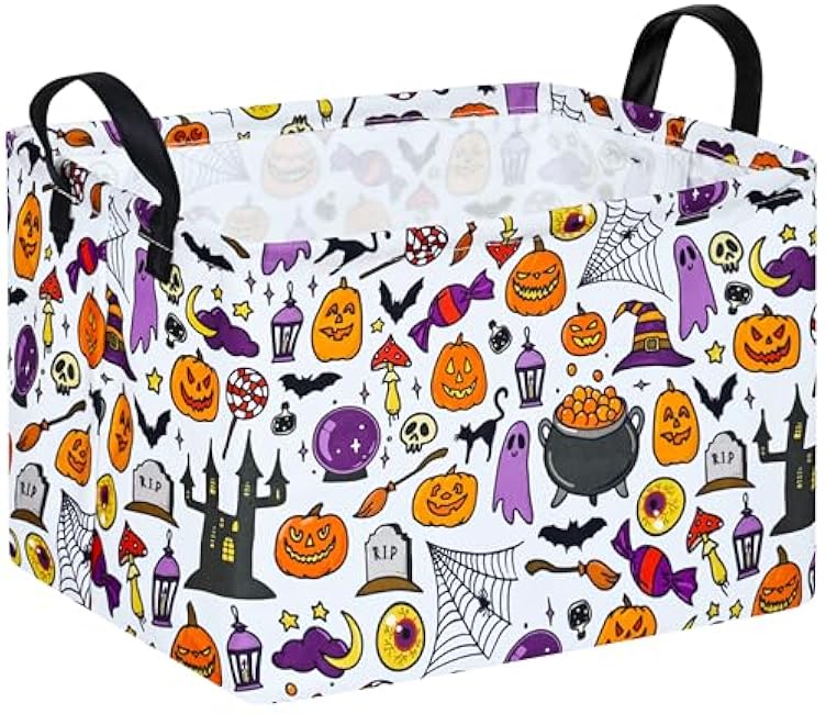Ghost Halloween Party Basket, Collapsible Gift Storage Container for Kids' Toys and Clothes, Cute Organizer Box