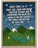 KensTro Natural OAK Wood Same God Creation Framed Wall Art,12x16in Inspirational Christian Bible Verse Canvas Art,Mountain Nursery Decor,Blue Set of 1 for Christian Boys Room for Boy Adoption Gifts
