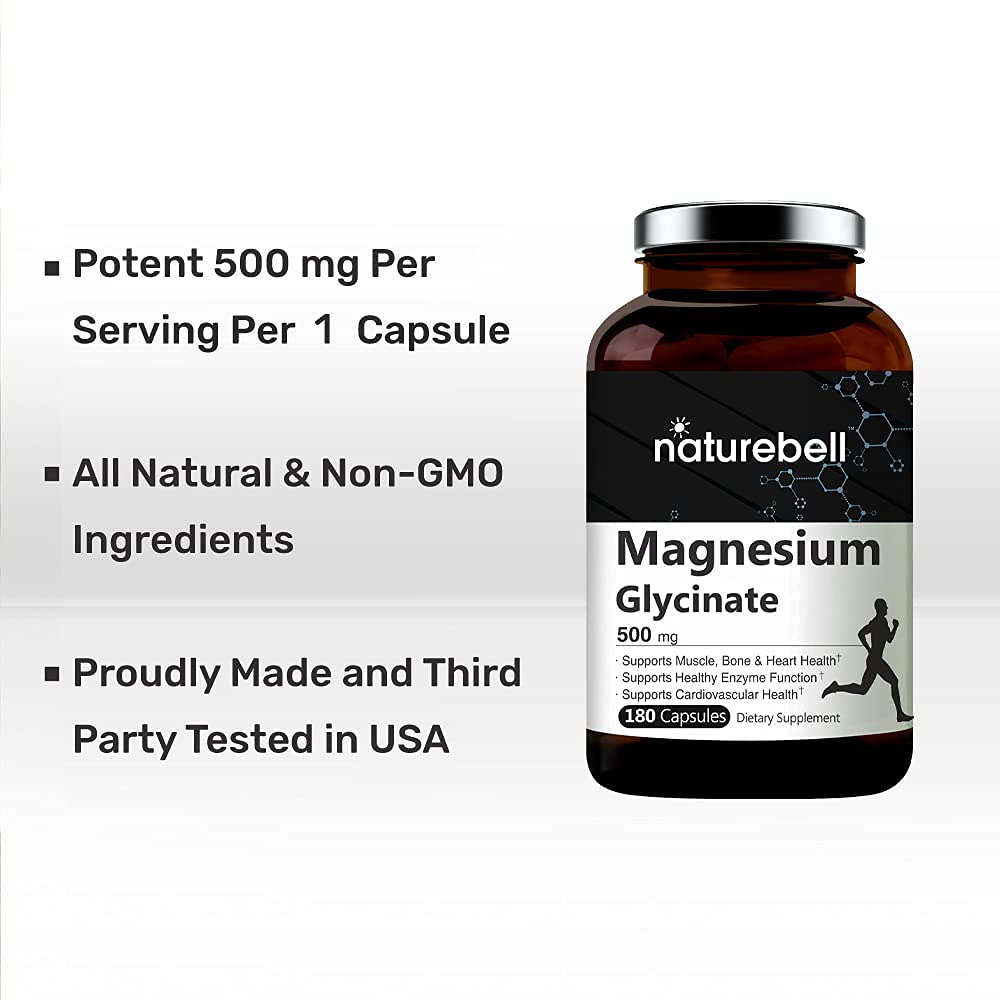 Double Strength Magnesium Glycinate 500mg, 180 Capsules, 100 Chelated
