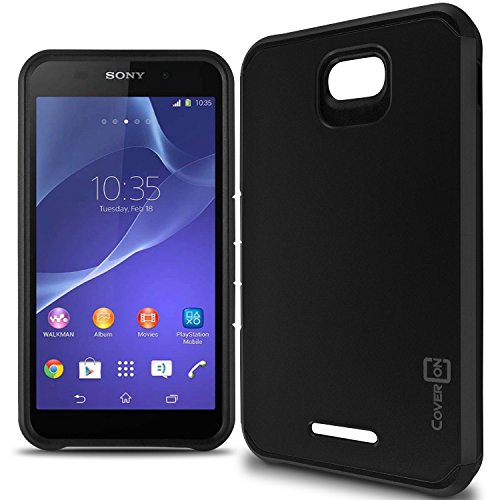 Xperia E4 Case, CoverON [Slim Guard Series] Slim Dual Layer Armor Hard Cover Thin TPU Phone Case for Sony Xperia E4 - Black & Black