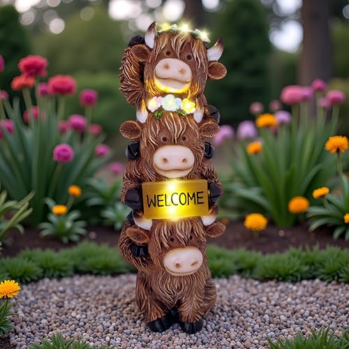 12 Inch Highland Cow Garden Statue Solar Outdoor Decor for Yard Patio Porch - image 1