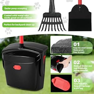   Pooper-Scooper-for-Large-Dogs-Heavy-Duty-Dog-Pooper-Scooper-for-Medium-Small-Dogs-with-Long-Handle-to-Clean-Pet-Waste-Swivel-Bin-Rake-Spade-with-40-Waste-Bags-for-Yard-OutdoorRed