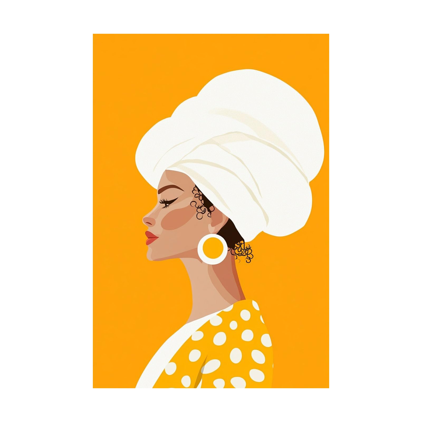 TERUEA Funny Bathroom Wall Decor Poster Woman with White Turban Portrait Canvas Prints Wall Art Pictures Artwork for Bedroom Home Decor(Orange)-80x120cm Unframed